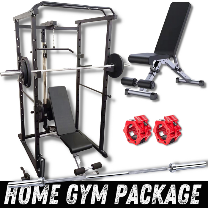 Home Gym Power Squat Rack Cage Bench Barbell Package