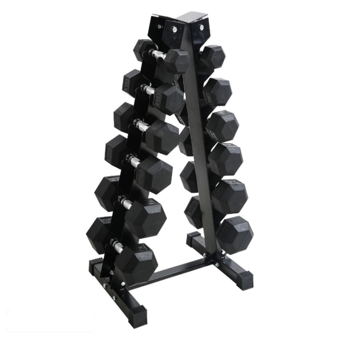 PRE ORDER - Rubber Hex (1kg To 5kg) Dumbbell With Rack