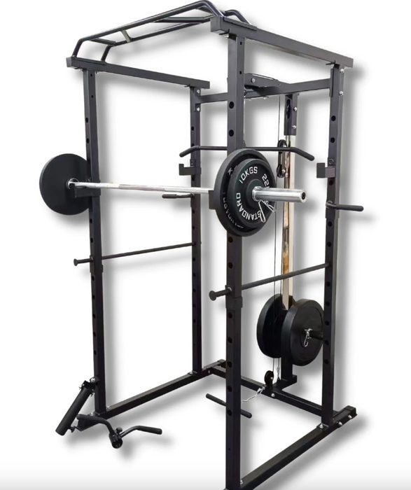 Home Gym Power Squat Rack Cage Bench Barbell Package + 100kg Weight Set + Curl Tricep Bar