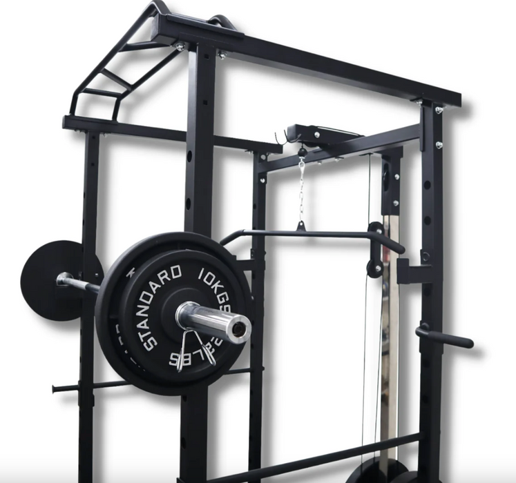 Home Gym Power Squat Rack Cage Bench Barbell Package + 100kg Weight Set + Curl Tricep Bar